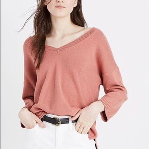 NWT Madewell Rosewood Pink Double V-Neck Sweater